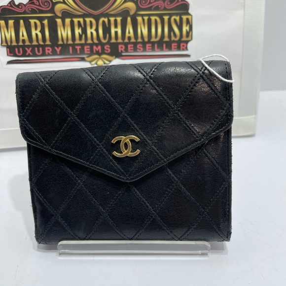 Chanel Quilted double flap wallet  in black lambskin leather. - Picture 5 of 16